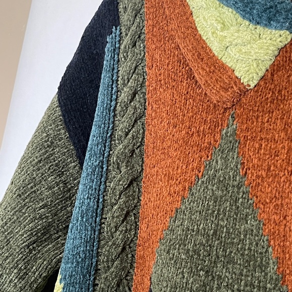 Vintage Grandpa Sweater Preppy Argyle Plaid Colorblock Y2K Multicolor SZ Large - Picture 7 of 15